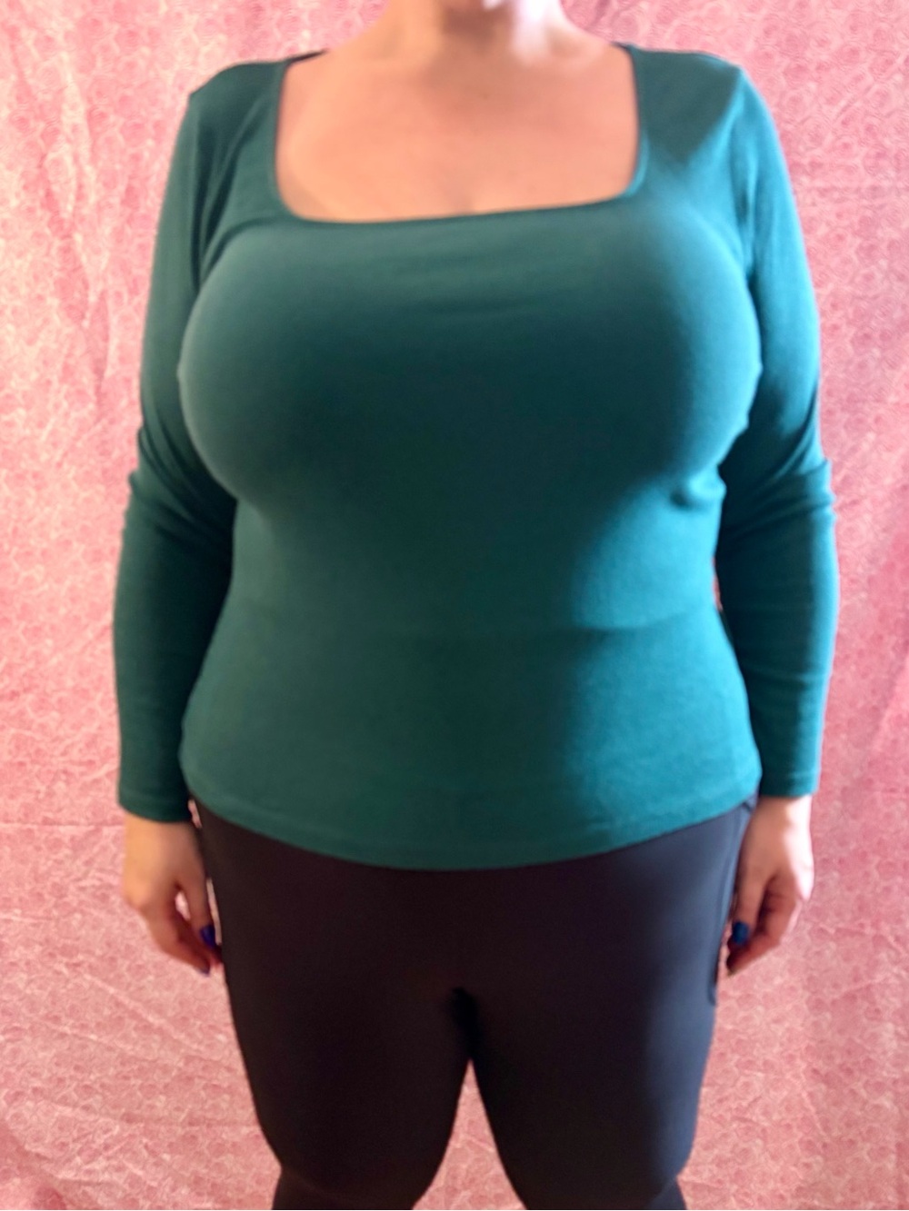 3/$15 a new day Teal Square Neck Long Sleeve Top - Fitted Knit